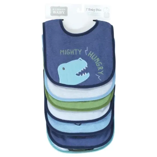 Hudson Baby Infant Boy Cotton Terry Drooler Bibs with Fiber Filling, Boy Dino, One Size image {1}