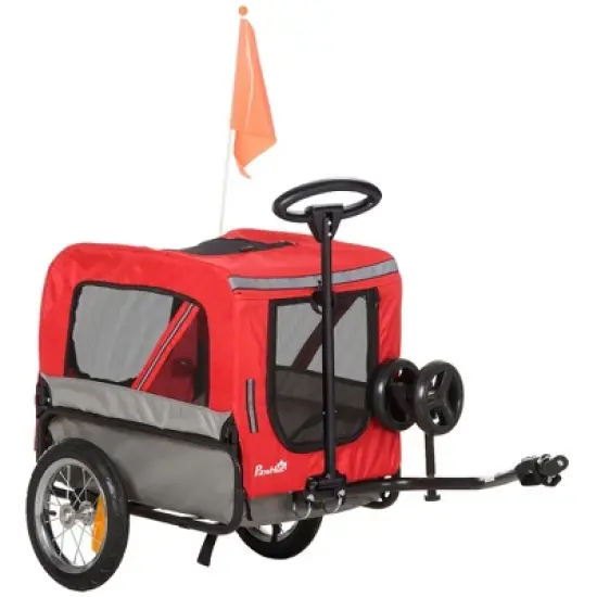 Aosom 2-In-1 Dog Bike Trailer, Pet Trolley Cart with 360 Swivel Quick-release Wheel, Bicycle Wagon with Reflectors, Cargo Carrier Attachment with Flag for Travel image {7}