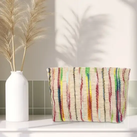 Unique Bargains Stripes Pattern Rainbow Zipper Makeup Bag Multicolored 1 Pc image {6}