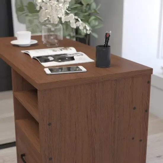 Merrick Lane Rustic Computer Desk with Shelving and Storage Drawer Metal Frame Pedestal Base Home Office Desk image {7}