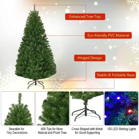 Costway 5Ft Pre-Lit Artificial Christmas Tree Hinged 150 LED Lights image {7}