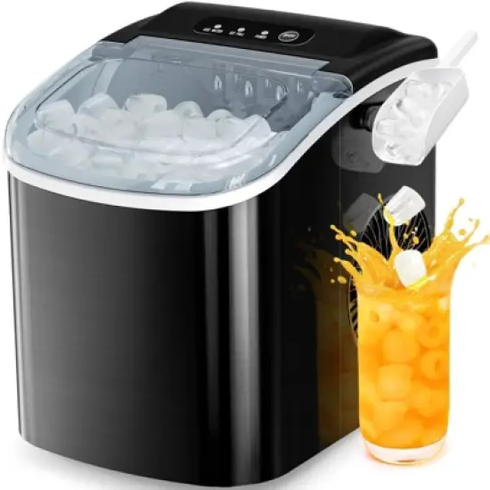 R.W.FLAME Stainless Steel Ice Maker Countertop, Bullet ice, 26.5Lbs/24H, 9 Pcs/6 Mins, with self-cleaning, ice basket, and scoop, with Handle image {7}