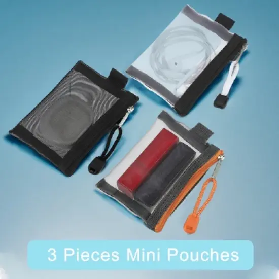Unique Bargains Portable Mini Zipper Mesh Bags 4.33"x2.95" Black Blue Green Pink Gray 3 Pcs image {1}