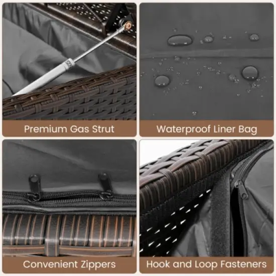 Tangkula Outdoor Storage Bench w/Cushion Backrest & Acacia Wood Armrests Hidden Storage image {8}