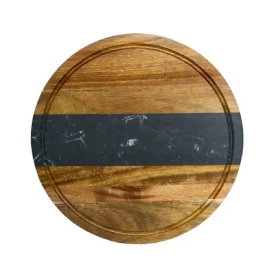 Slickblue Marble & Acacia Wood Round Board, 11&rdquo; - White/Black Stripe Design for Charcuterie & Prep image {4}