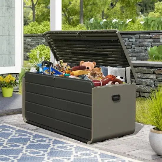 Gulches 200 Gallon Plastic Deck Box, Gray, Large Patio Storage with Lock, Wheels & Waterproof Lid for Outdoor Cushions Garden Pool Supplies image {2}