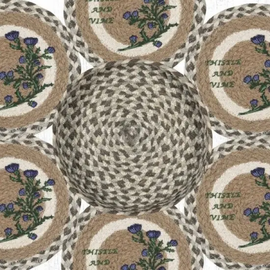Earth Rugs Hand-Stenciled Thistle & Vine Jute Trivets Set with Basket image {2}