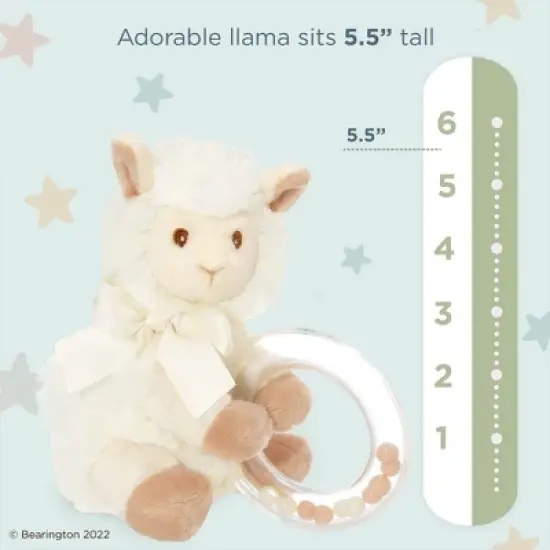 Bearington Baby Lil' Alma Stuffed Animal Rattle: 5.5" Llama Shaker Toy with Soft Plush Faux-Fur image {5}
