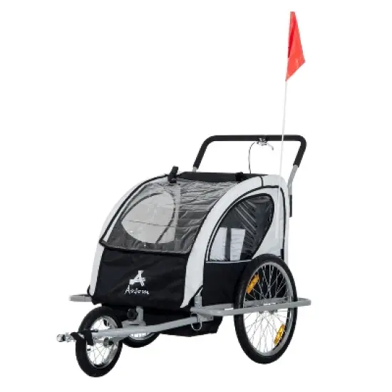 Aosom Elite Three-Wheel Bike Trailer for Kids Bicycle Cart for Two Children with 2 Security Harnesses & Storage image {8}