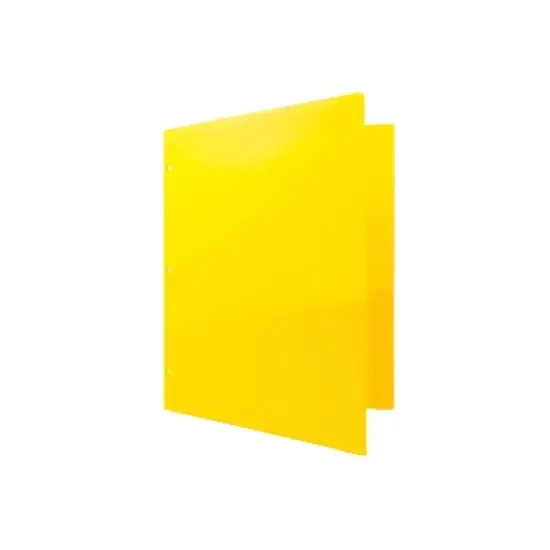 JAM Paper Heavy Duty Plastic 3 Hole Punch Two-Pocket School Folders Yellow 108/Pack (383HHPYEA) image {3}