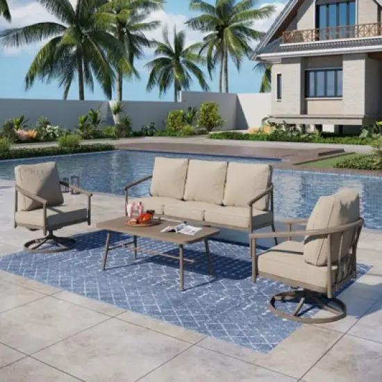 Captiva Designs 4PC Windsor Style Patio Outdoor Sofa Conversation Set with Swivel Chairs for Deck Lawn Backyard image {9}