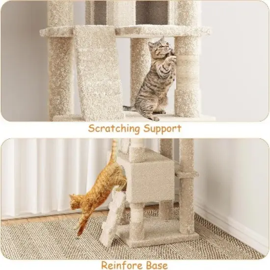 Tall Cat Tree Tower for Large Indoor Cats, Multi-Level Condo with Plush Perch & Sisal Posts image {4}