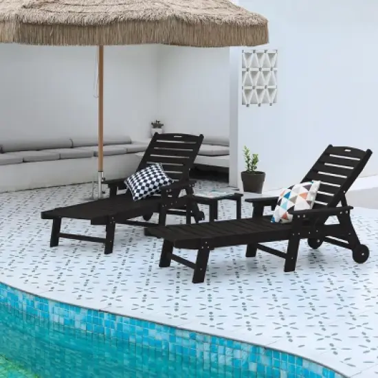 5-Level Adjustable Patio Lounge Chairs With Side Table,3-Piece Chaise Lounge Chair Set,Patio Lounge Chairs With Wheels And Cup Holder -Maison Boucle image {7}