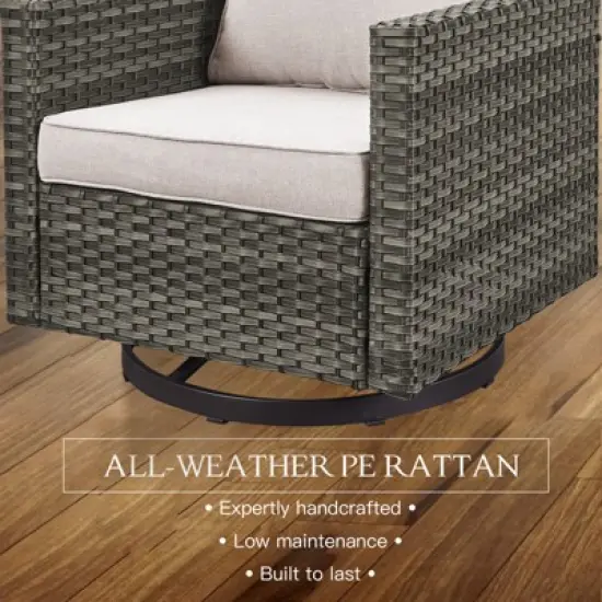 Buenhomino Patio Furniture with Fire Pit 4-Piece Wicker Outdoor Sectional Couch with Swivel Rocking Chairs, Propane Fire Pit Conversation Set image {6}