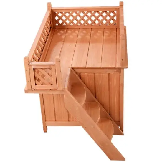 Tangkula Wooden Puppy Dog House Wood Pet Room w/ Raised Roof for Balcony image {2}