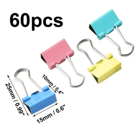 Unique Bargains Office Paper Document Metal Bookbinding Clamp Binder Clips Pink/Teal/Blue/Yellow 60 Pcs image {1}