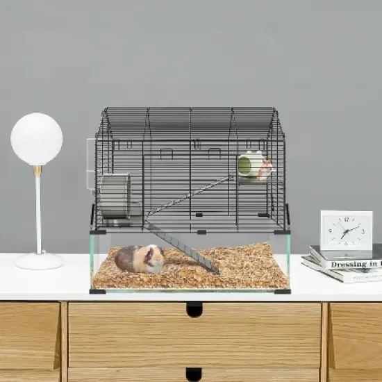 Metal Hamster Cage with Transparent Hamster Habitats, Small Animal Cage, Pet Mouse Cages with Water Bottle for Rats, Hamsters & Hedgehogs, Guinea Pigs image {4}