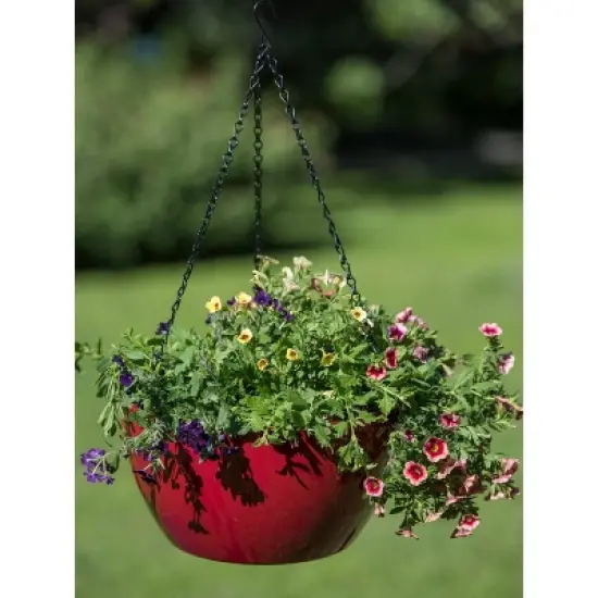 Gardener's Supply Company Viva Self-Watering Hanging Basket With Easy-Fill Water Port | 14 Inch Diameter Includes Hanging Chain & Hook - Teal image {1}