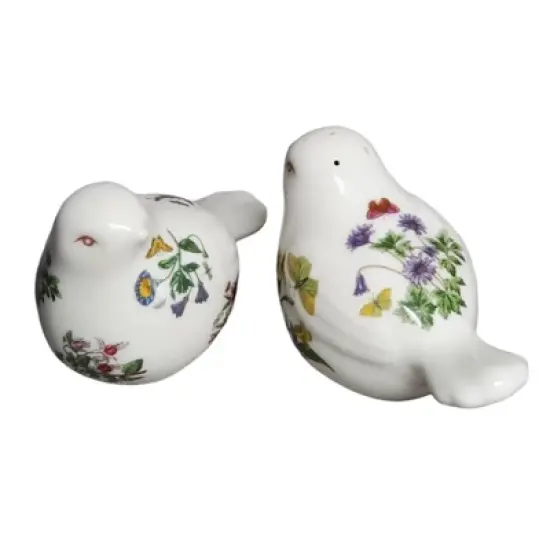 Portmeirion Botanic Garden Figural Salt and Pepper Shaker Set, Bird Shaped with Assorted Floral Motifs, Made from Porcelain, Chip Resistant Glaze image {1}
