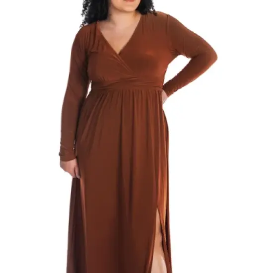 Womens Plus Size Long Sleeve V Neck Side Slit Maxi Dress image {3}
