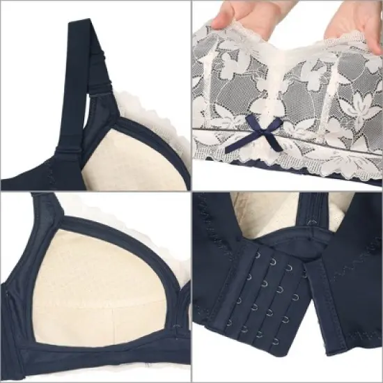 Agnes Orinda Women's Plus Size Full Coverage Soft Cup Back Close Lace Wirefree Bralettes image {3}