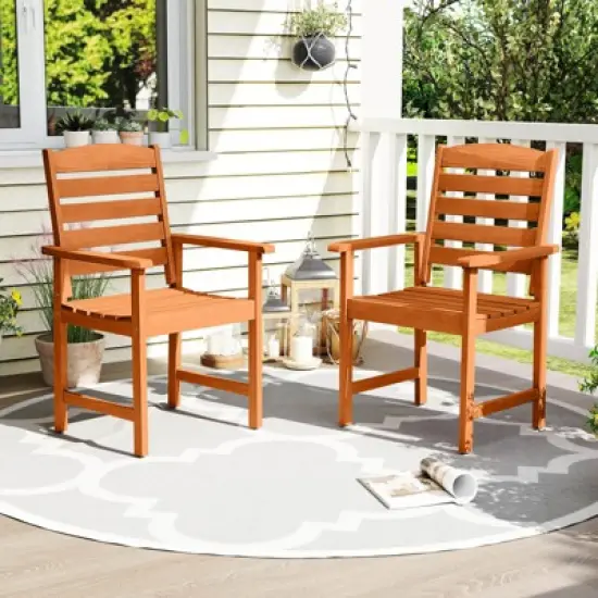 Costway Patio Chairs Set of 2/4 with Inclined Backrests and Slatted Seats for Deck image {1}