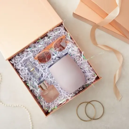 Stockroom Plus 6 Pack Square Magnetic Gift Box with Lid, 10x10x4 Groomsmen and Bridesmaid Boxes for Proposal, Glossy Rose Gold image {2}