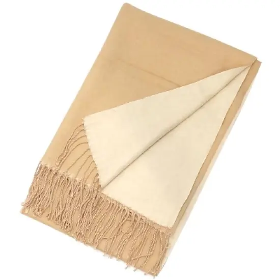 Wrapables Soft Cashmere Feeling Scarf, Large Two-Tone Winter Scarf Wrap Shawl, Camel / Beige image {6}