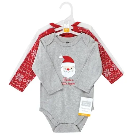 Hudson Baby Unisex Baby Cotton Long-Sleeve Bodysuits, Santa Reindeer image {1}
