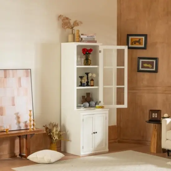 NicBex Modern Freestanding Tall Pantry Cabinet with Glass Door & Lattice Window,Storage Display Cabinets for Hallways,Living Room,Kitchen image {3}