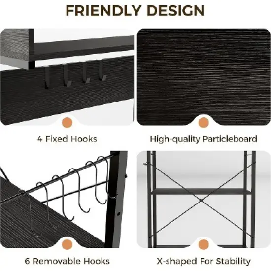 Kitchen Bakers Rack with Power Outlet, Microwave Stand, 4 Tiers Coffee Bar Station, Kitchen Storage Shelf w/Hooks, Rack for Spices, Pots Pans image {5}