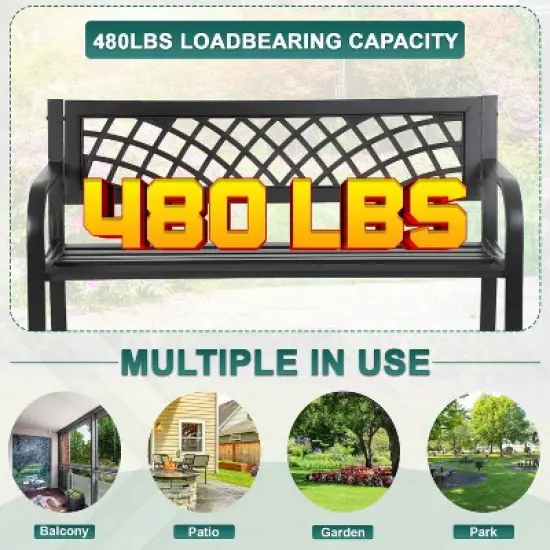 BestMassage Garden Bench 45 Inch Outdoor Bench with Comfortable Plastic Backrest and Armrests, Black image {5}