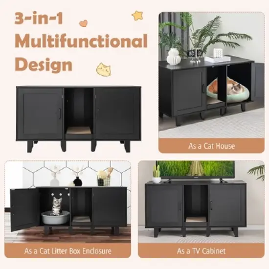 Tangkula Cat Litter Box Enclosure TV Stand Cabinet Hidden Cat House Washroom W/ 2 Doors image {8}