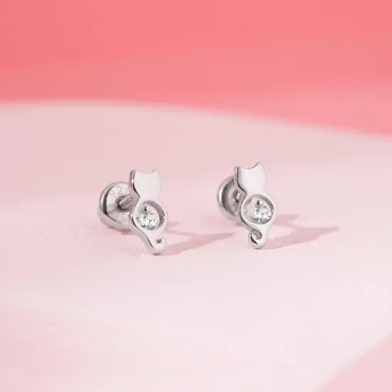 Girls' CZ Kitty Friend Hoop Sterling Silver Earrings - In Season Jewelry image {3}