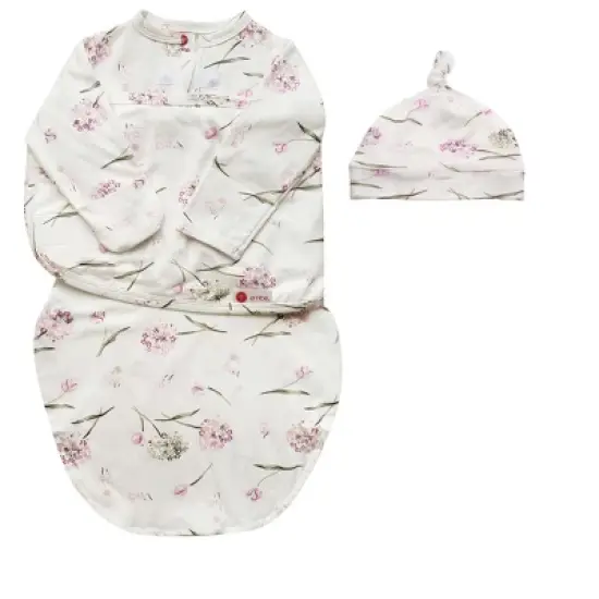 embe Newborn Long Sleeve Swaddle Sack and Top Knot Hat Set (0-3 months) image {3}