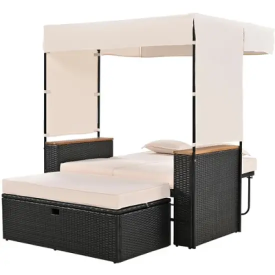 YOOCOZZ 2-Piece Patio Rattan Loveseat with 5 Positions and Bench Lounge Roof Set image {4}