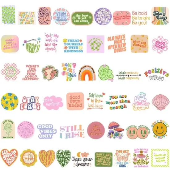 Wrapables Waterproof Vinyl Stickers for Water Bottles, Laptop, Phones, Skateboards, Decals for Teens, 100pcs, Motivational image {1}