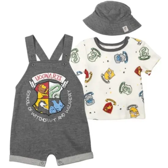 Harry Potter Hermione Hedwig Owl Ron Weasley Baby French Terry Short Overalls T-Shirt and Hat 3 Piece Outfit Set Newborn to Infant image {8}