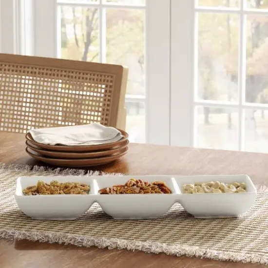 Porcelain 3-Section Divided Serving Tray White - Threshold&trade;: Party Platter, Rectangle, Oven & Microwave Safe image {1}