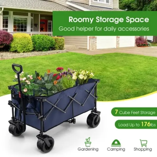 Costway Folding Collapsible Wagon Utility Garden Cart w/ Wide Wheels Adjustable Handle image {4}