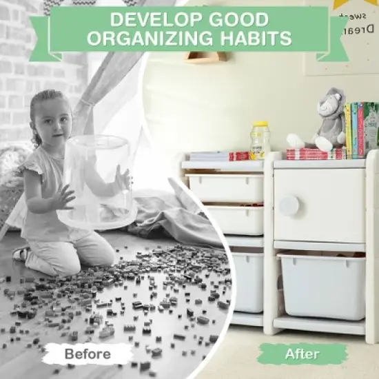 Costway Kids Toy Storage Organizer Toddler Playroom Furniture w/ Plastic Bins Cabinet image {6}