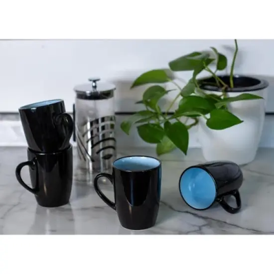 Elanze Designs Color Pop Pale Blue Black Exterior 16 ounce Glossy Ceramic Mugs Matching Set of 4 image {4}