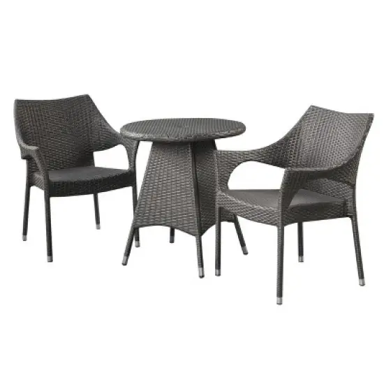 Ceylon 3pc Wicker Patio Bistro Set - Gray - Christopher Knight Home image {1}