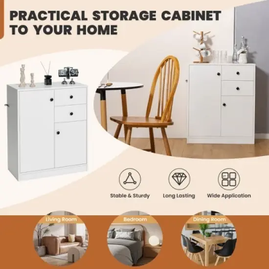 Costway Kitchen Storage Cabinet 2 Drawer Sideboard Floor Cupboard with  Adjustable Shelves image {7}