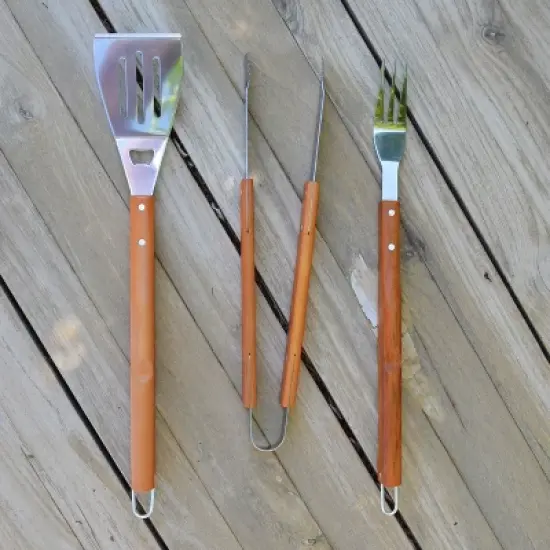 NCAA Army Black Knights 3 Piece BBQ Tool Set with Wood handles and Carry Case image {3}