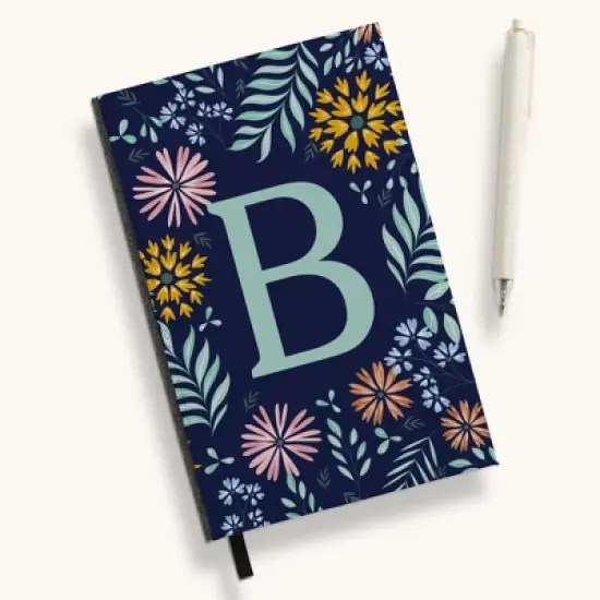 Personalization Mall Flowery Initial Personalized Journal Mint/Navy image {2}