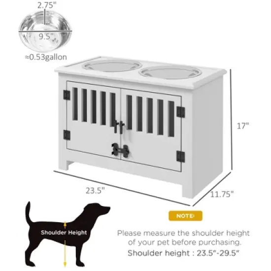 Gulches PawHut Large Elevated Dog Bowls with 37L Storage Cabinet - White image {4}