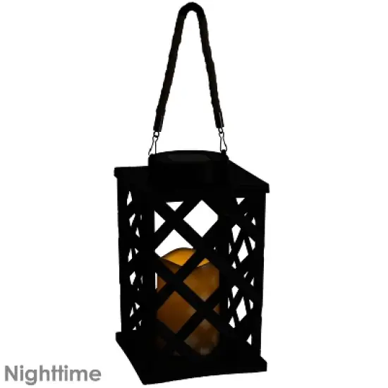 Sunnydaze Outdoor Modern Crosshatch Hanging Tabletop Solar LED Rustic Farmhouse Decorative Candle Lantern - 9" image {2}