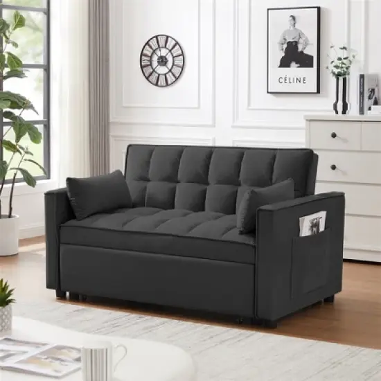 XINGHANZHENXUAN 3-in-1 Velvet Convertible Loveseatm, Sleeper Sofa Bed with Adjustable Backrest & Storage image {3}