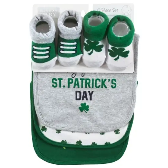 Hudson Baby Infant Boy Cotton Bib and Sock Set, Cutest Clover, 0-9 Months image {1}